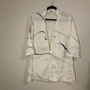 Carol Turner Collection Linen Long Shirt Black White Small